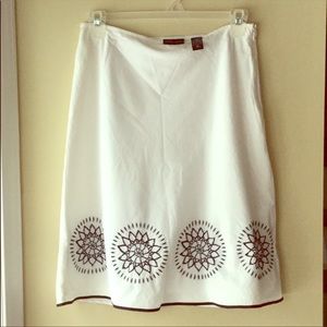Black and White Embroidered Medallion Cotton Skirt